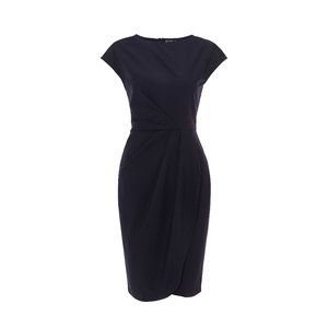 Women's Boat Neck Short Sleeves Pleated Wrap